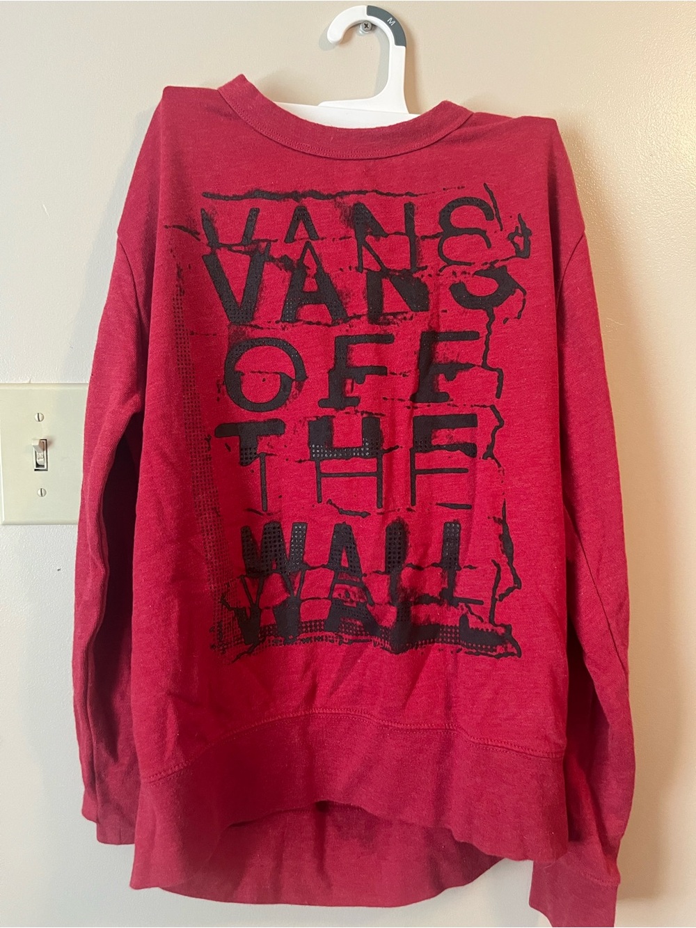 Vans Red Crewneck Sweatshirt with Black 'Off The Wall' Graphic
